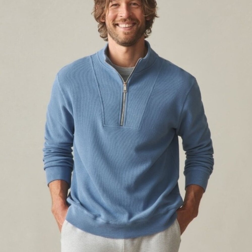 American Giant Men's French Rib Half Zip Pullover Medium New Blue USA Outdoor